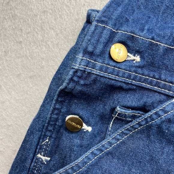Carhartt Denim Bib Overalls Blue 36x28 Rig Resources Patch Vintage 90s Workwear - Picture 3 of 5